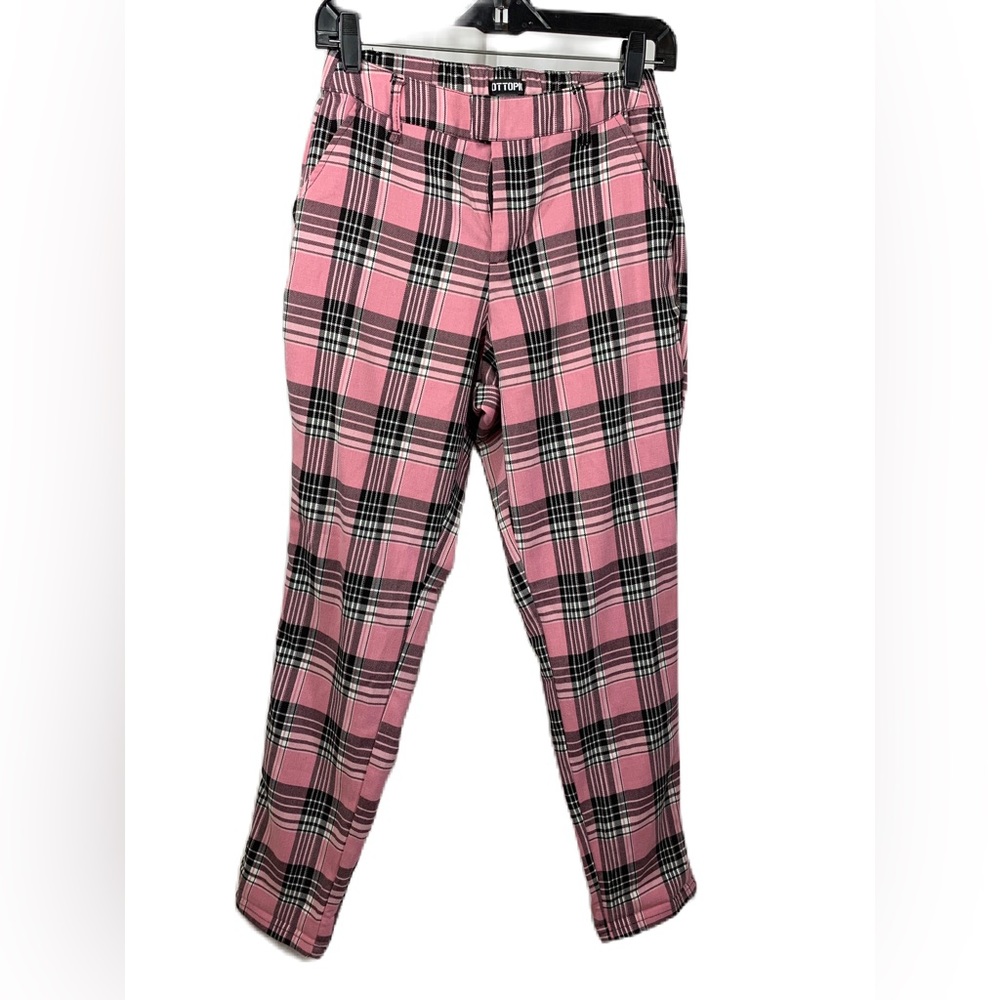 Hot Topic Pink Black Plaid Pants Stretchy Waistband Size Small. EUC.